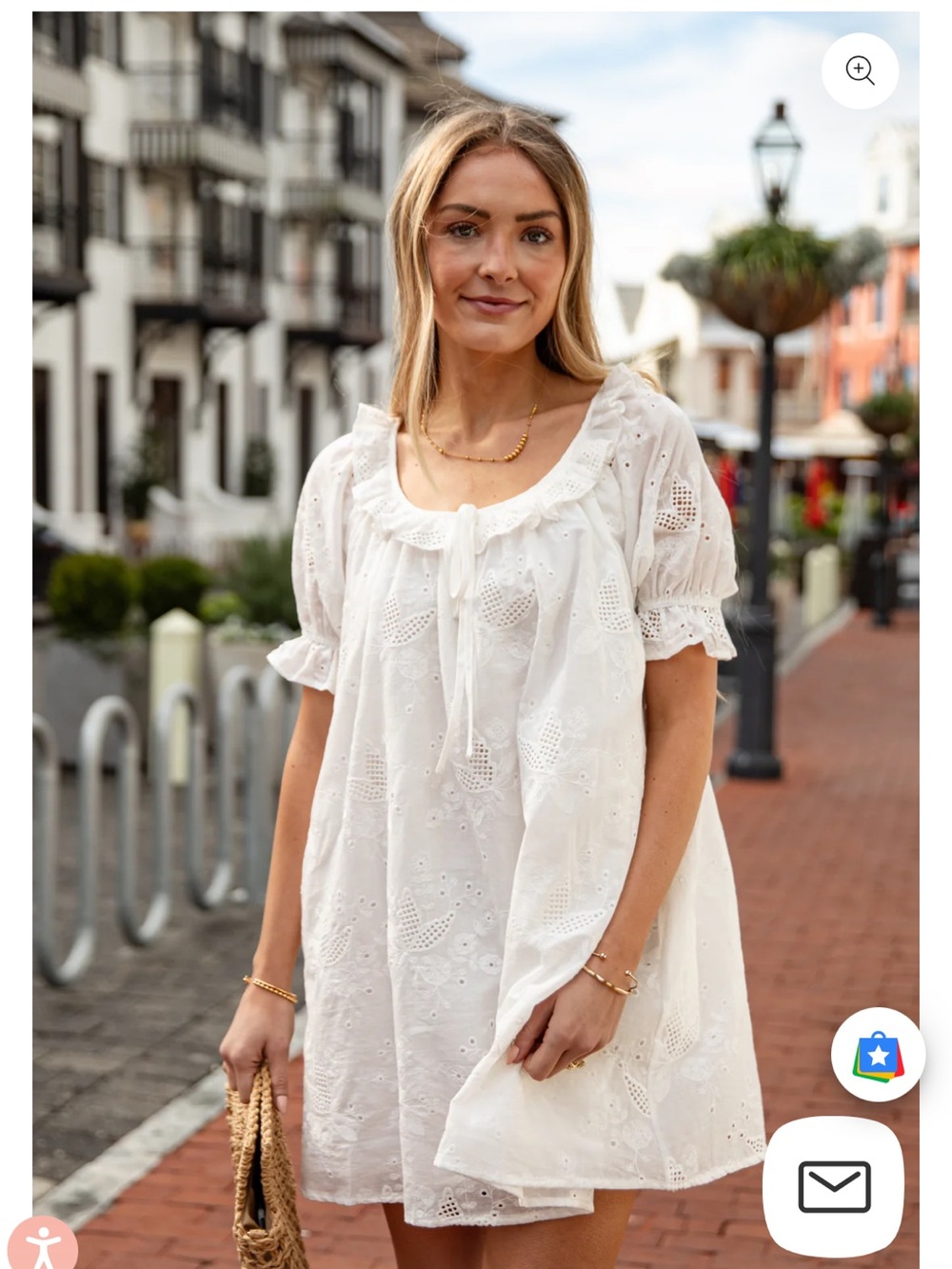 White Eyelet Mini Dress with Puff Sleeves